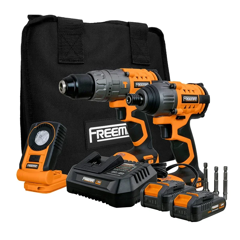 

20v Battery Herramientas Brushless Drill and Impact Driver Set Electrical Cordless Power Tool Combo Kit for Carpenter