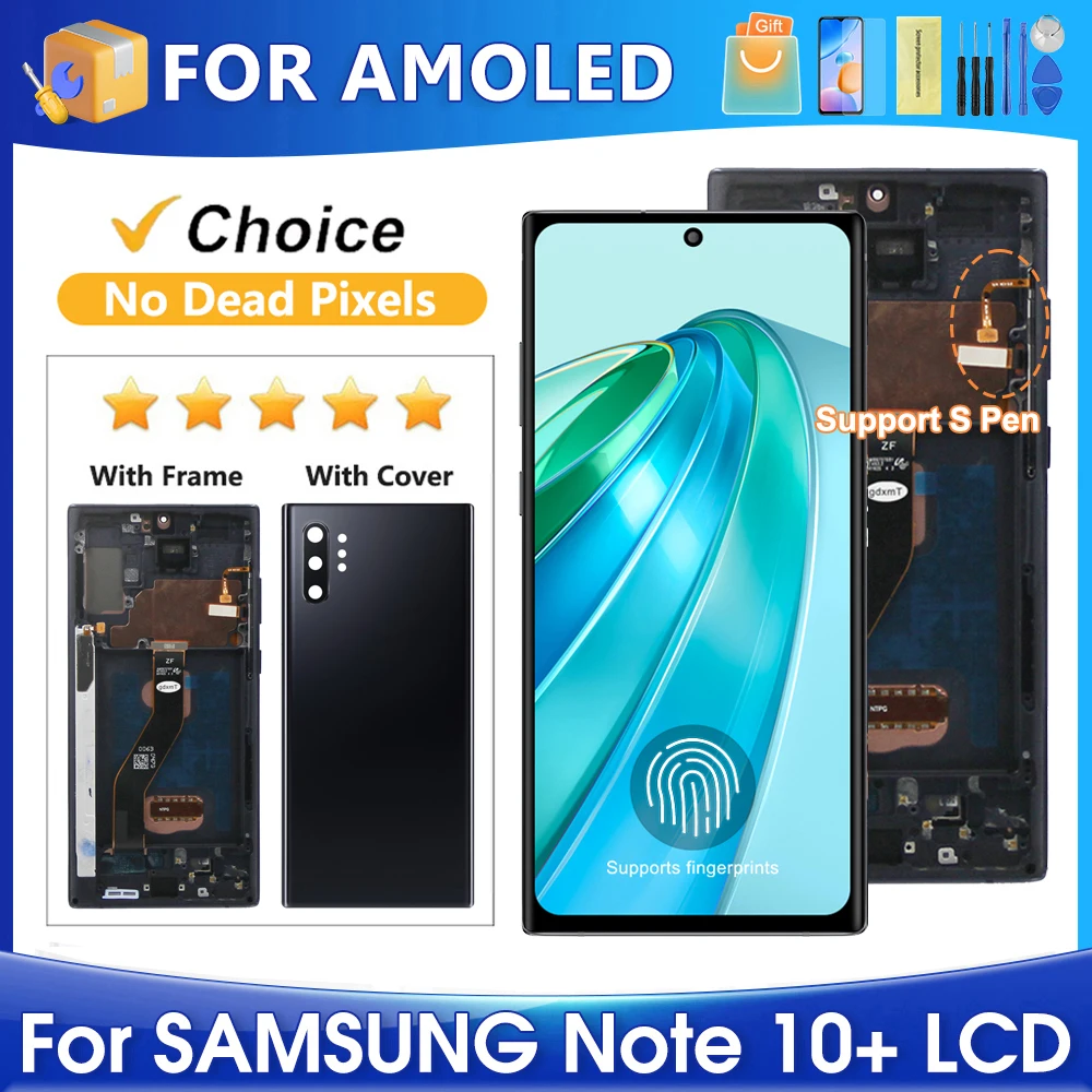 AMOLED Screen For Samsung Note 10 Plus N975F N975 Lcd Display Digital Touch Screen Assembly Note10+ with Frame Replacement