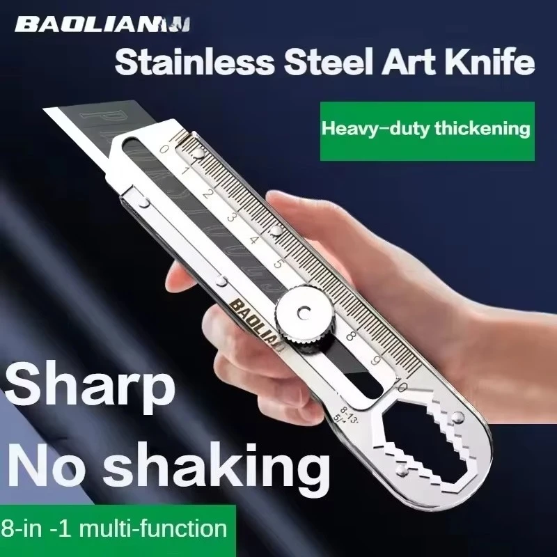 8-in-1 Multi-purpose Utility Knife Box Cutter Stainless Steel Retractable Heavy Duty Waterproof with Snap-off Blades