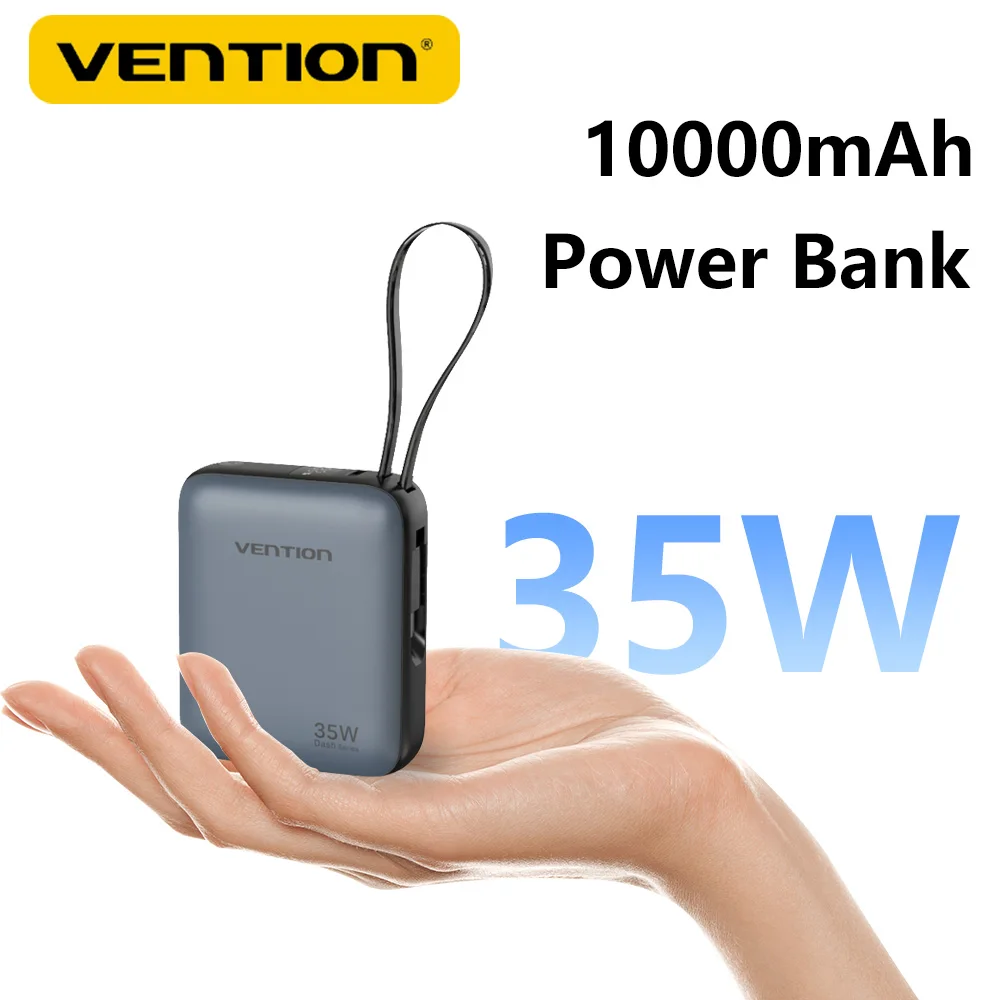 

Vention 10000mAh Mini Power Bank 35W Fast Charging Portable Charger Powerful Powerbanks Built-in Cable for iPhone 16 Max Huawei