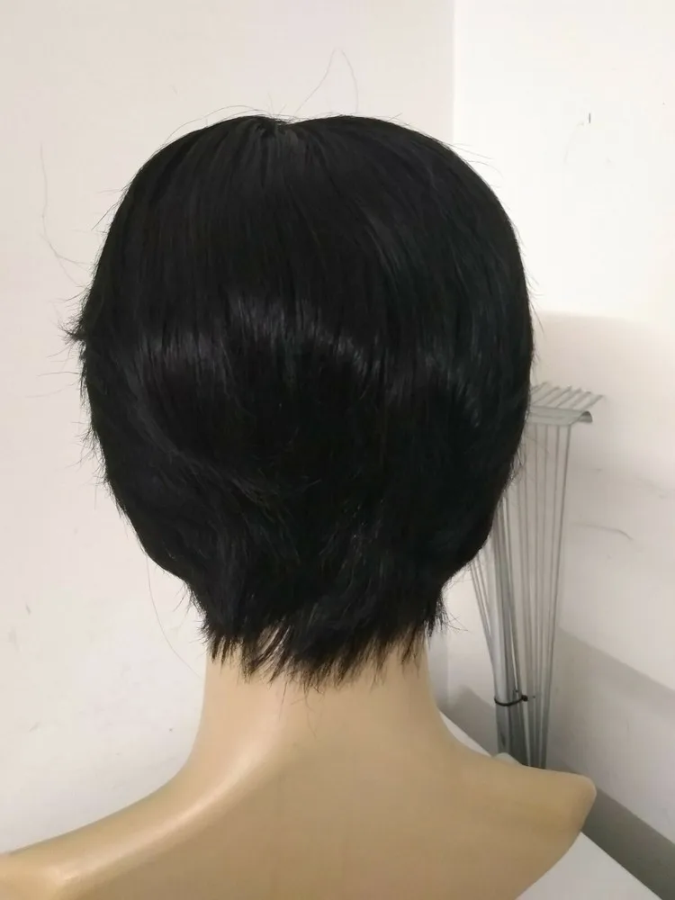 pixie memotong wig pendek berwarna hitam