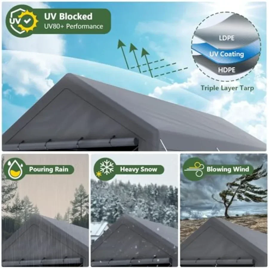 Carport 10x20ft heavy duty polyethylene canopy storage shed, portable garage party tent with removable sidewalls doors, all-sea