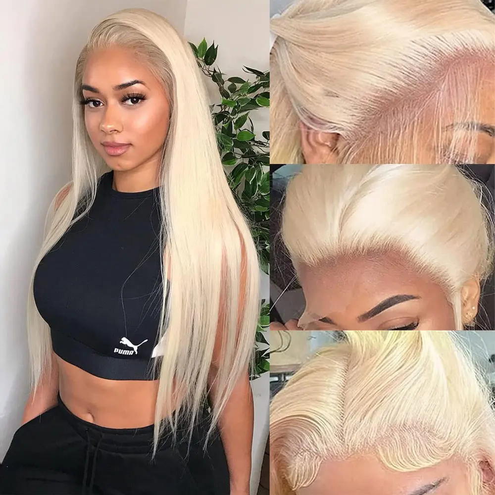 34Inch #613 Lace Front Wig Human Hair 13x6 HD Transparent Lace 200% Straight Brazilian Blonde Wig Pre-Plucked With Baby Hair
