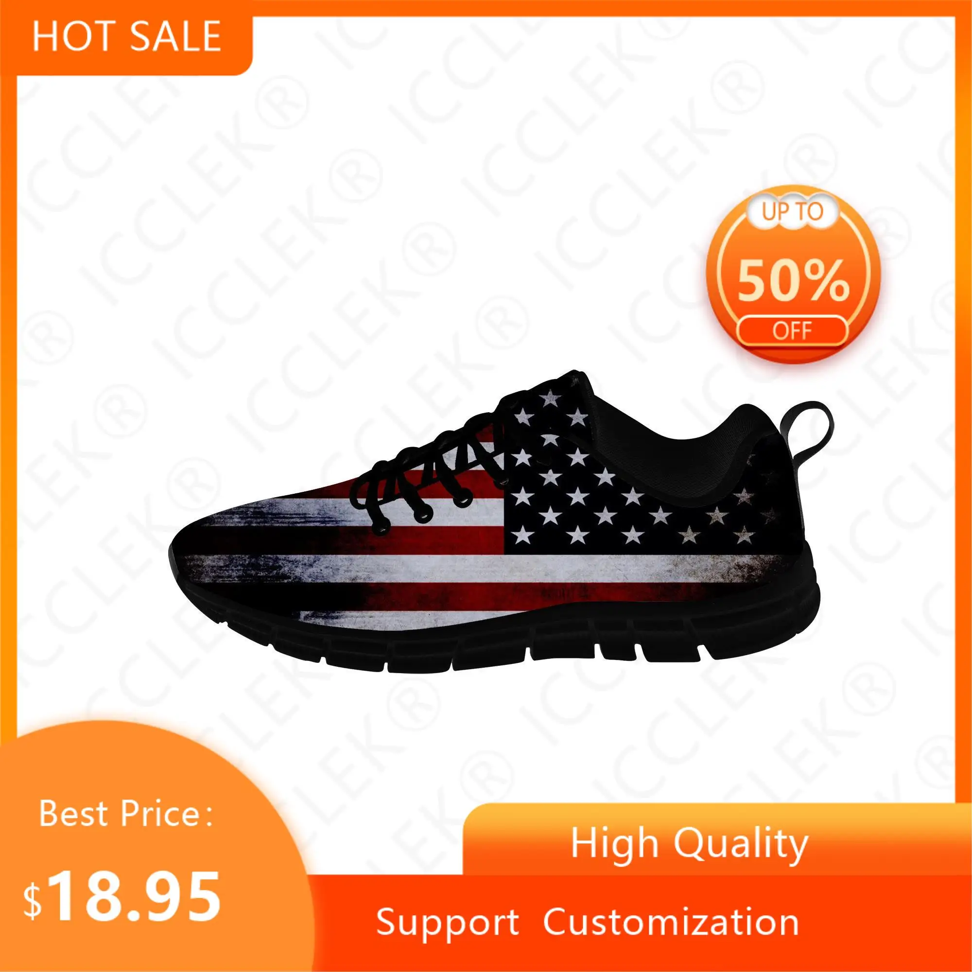 Hot American Flag Sports Shoes Mens Womens Teenager Sneakers Casual Custom High Quality Couple Shoes Latest Black Running Shoe