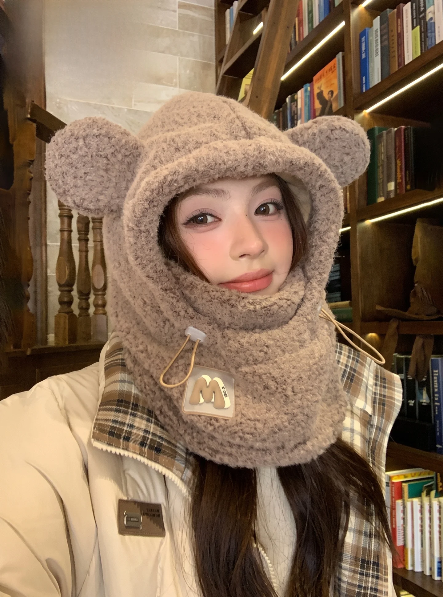 tucano-ウッドペッカー-新しい冬用暖かいクマのヘッドスカーフ帽子ワンピースぬいぐるみオーバーヘッド女性用帽子かわいいクマのデザインネックウォーマー