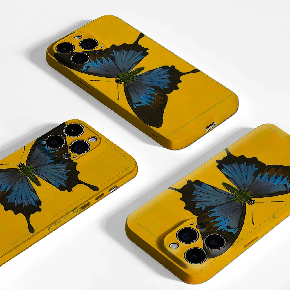 Blue Butterfly Yellow Base Phone Case For iPhone 17 16 15 14 13 12 11 Pro Max Air 16e 7 8 Plus XS Max X XR Hard PC Bumper Cover - view 4