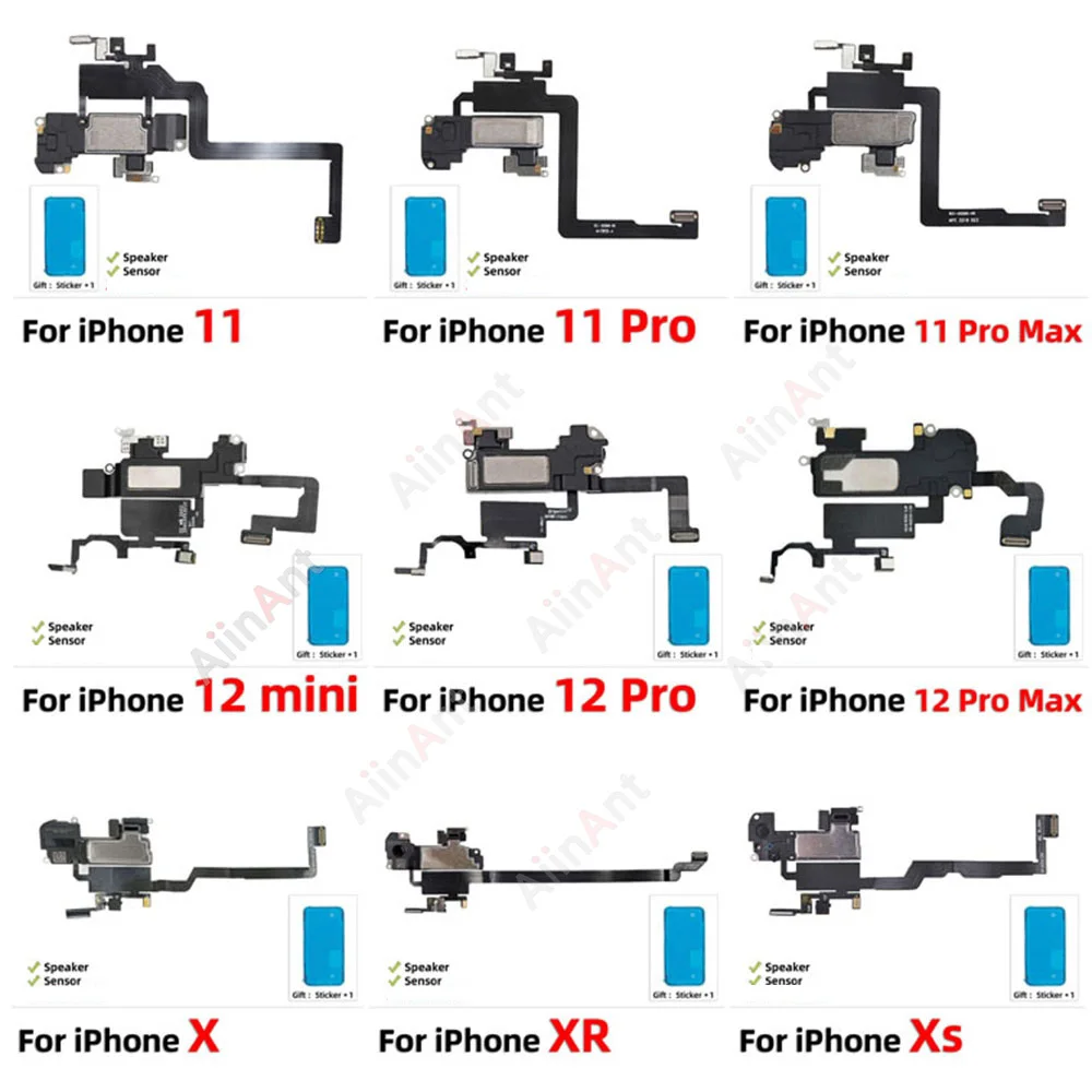 AiinAnt Phone Top Proximity Sensor Ear Earpiece Speaker Flex Cable For iPhone 11 Pro X Xr Xs Max 7 8 Plus with Sticker 100% OEM