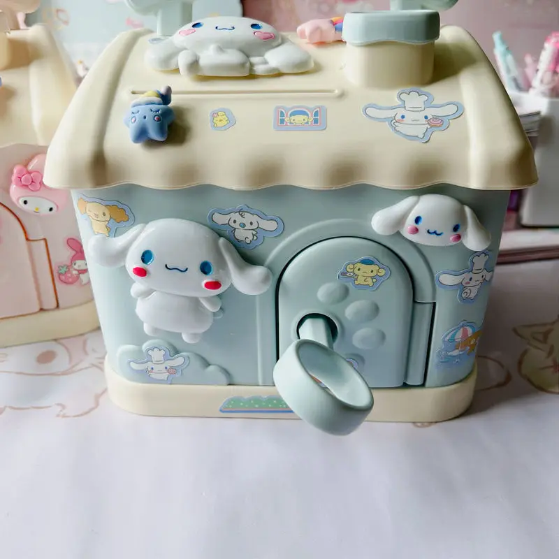 Sanrio My Melody Cinnamoroll Bank Anime Cartoon Cute Square Money Boxes Bank With Lock And Key For Notes Children Birthday Gifts