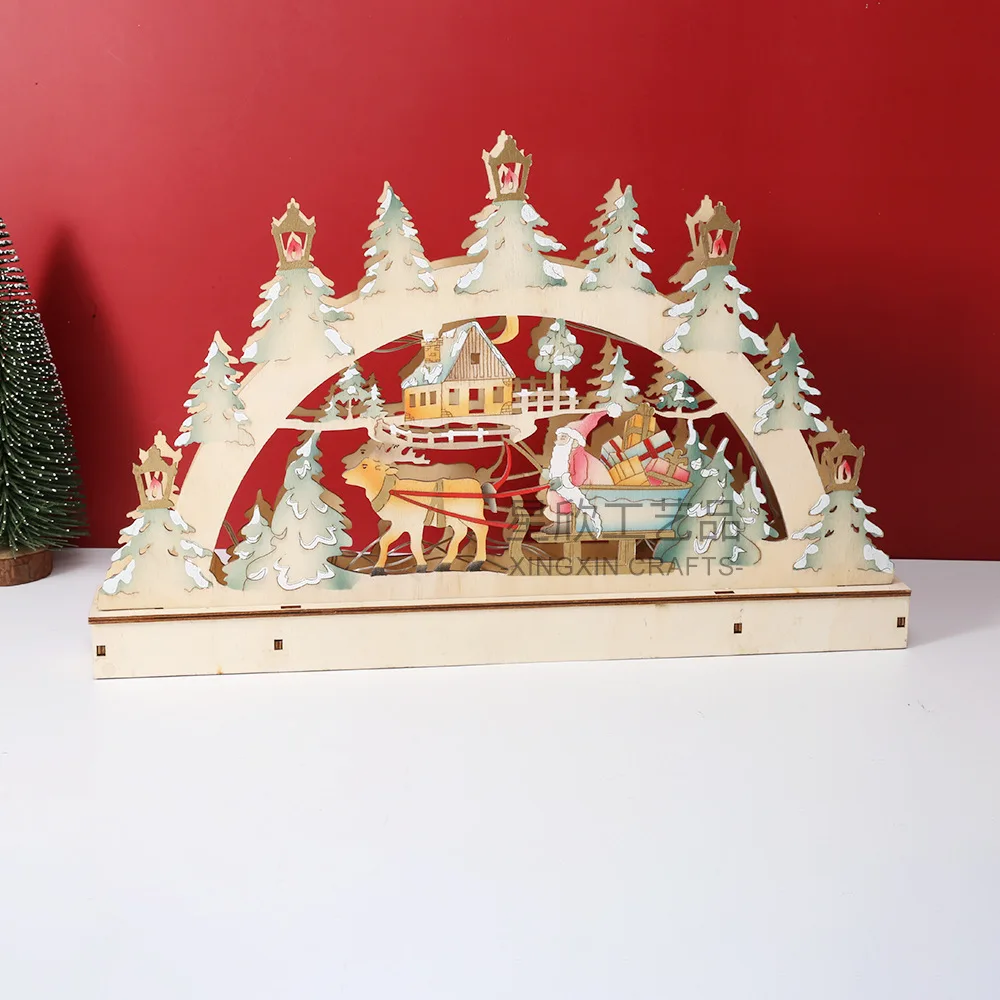 Cross-Border Wooden Crafts LED Bridge Light Ornaments Christmas Home Desktop Atmosphere Decorations tools