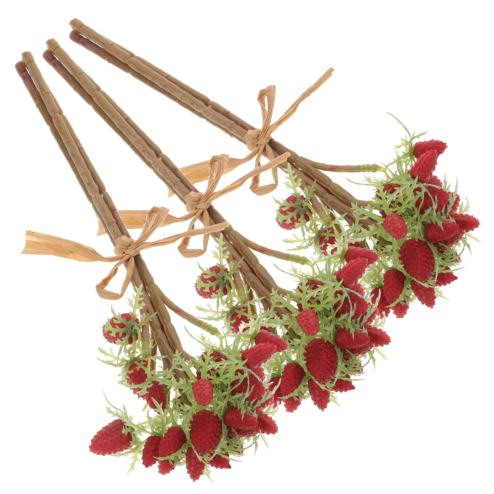 

3pcs Artificial Raspberry Stems Realistic Decorative Picks Faux Fruit Branches for Home Wedding Party Photography DIY Flower