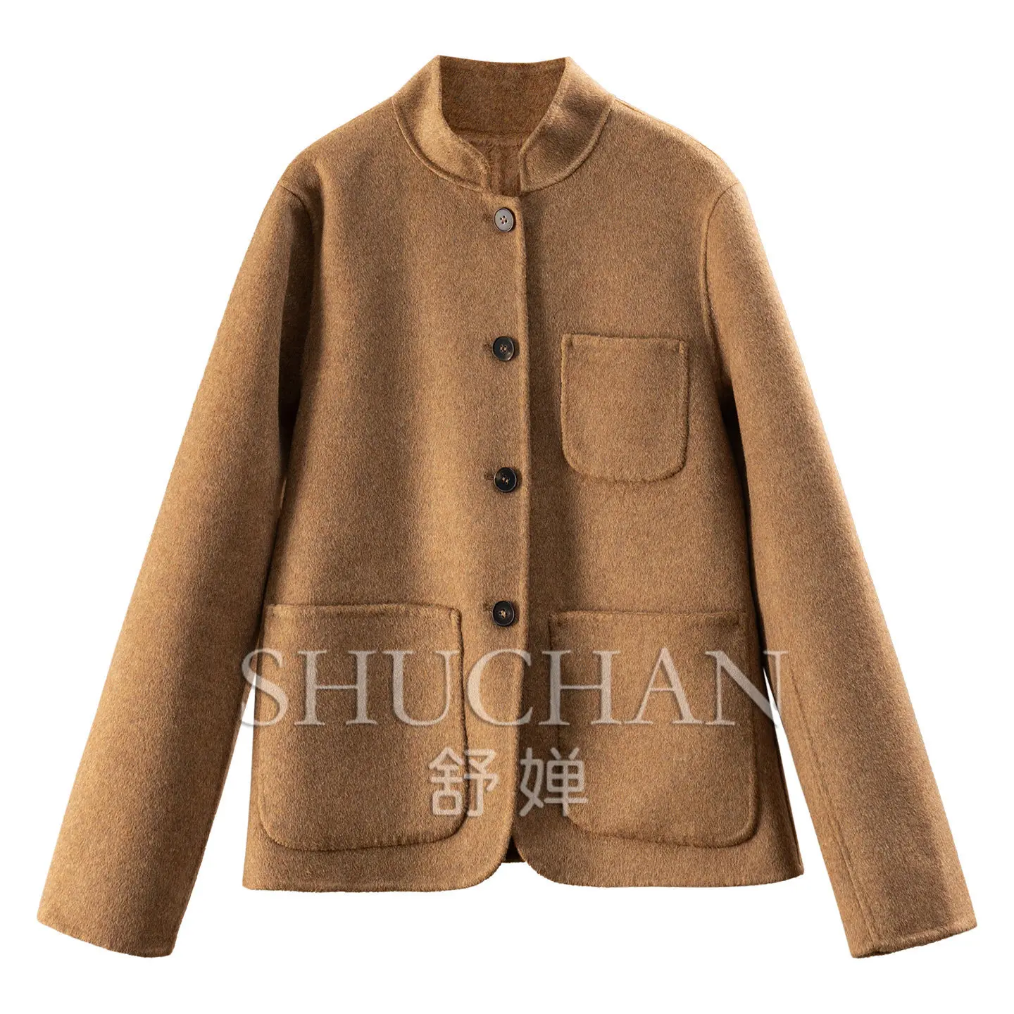 High Luxury Jacket 570g Italian Retro 100% Cashmere Flower Yarn Double-sided Woolen Short Coat Women's 90W1