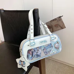 JIAERDI Japanese Transparent Blue Handbag Women Harajuku Aesthetic Leather Ita Bag Female Preppy Style Sweet Cute Shoulder Bags