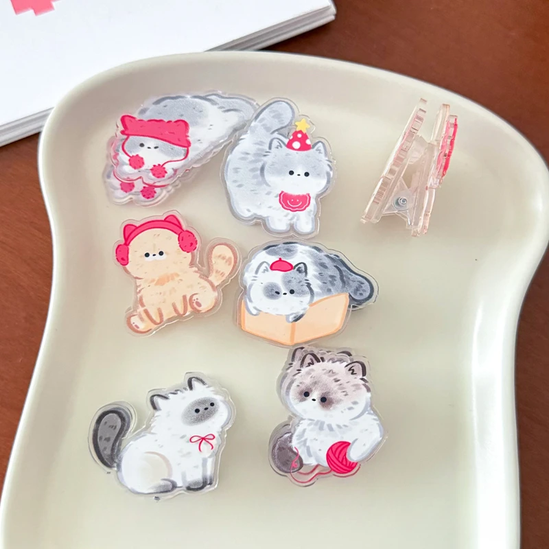 5pc/set Mini Cute Kitten Paper Clip for Kids Kawaii Cartoon Anime Cat Photocard Decor Clip Pin Acrylic Sweet Snack Memo Pad Clip