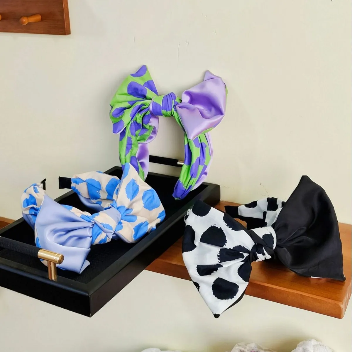 Korean Style Summer Print Large Polka Dot Fabric 3d Bow Headband Fashionable Girl's Hair Accessory