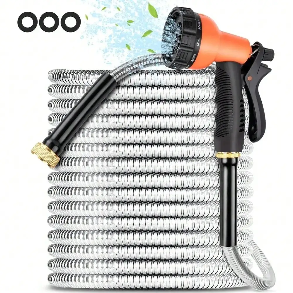 

Garden Hose 50/100FT Stainless Steel Water Hose Spray Nozzle Heavy-Duty Metal Garden Hose Flexible