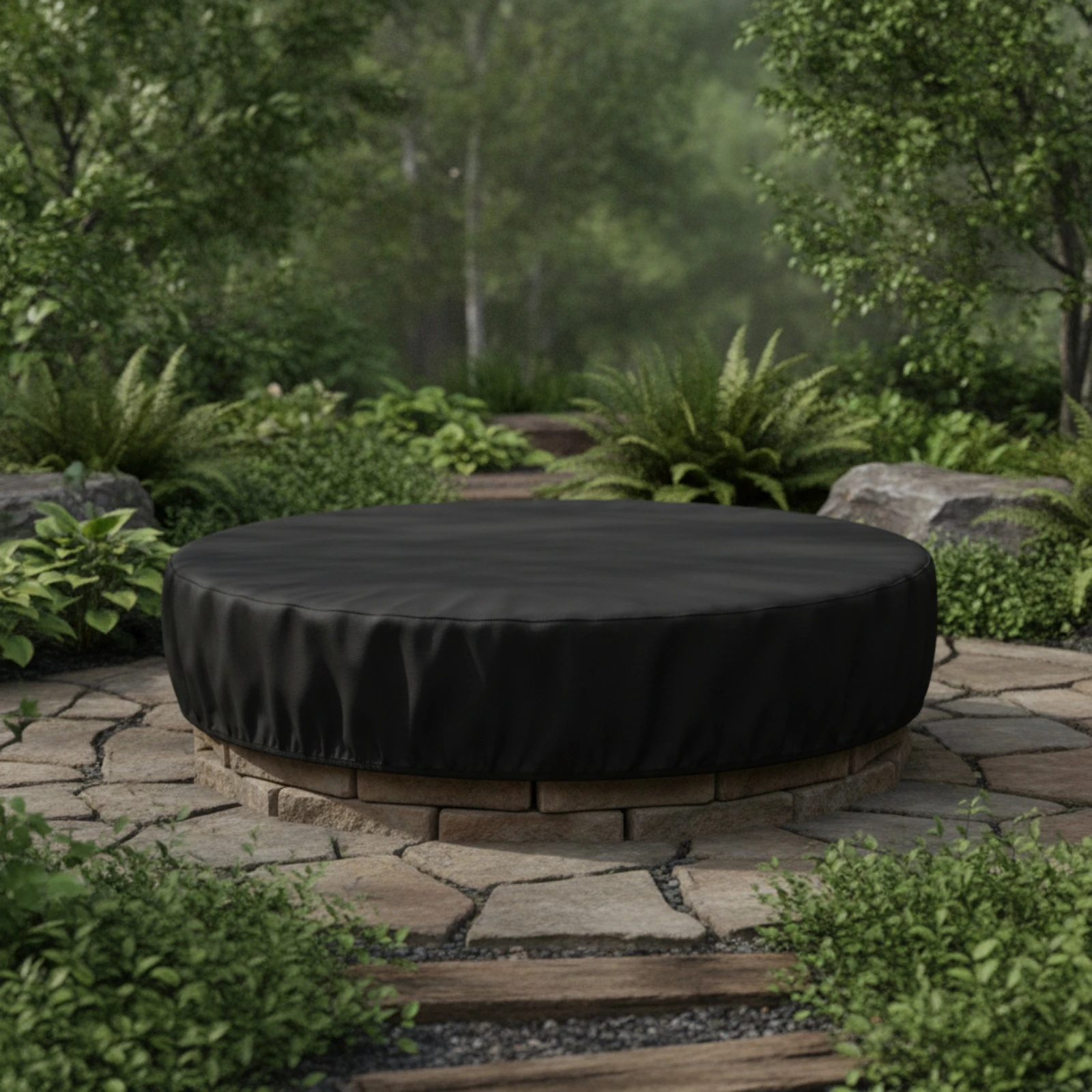 Round Fire Bowl Cover Windproof Fire Bowl Cover with Drawstring Weather Resistant Long-Lasting for Homeowners, Patio, Backyard