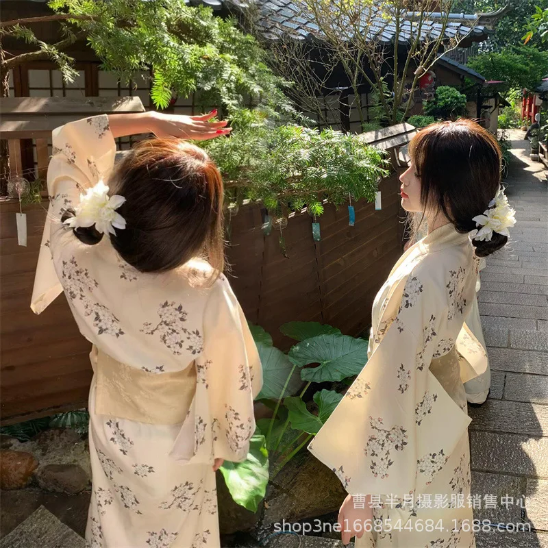 Kimono Women's Formal Dress Traditional God Girl Japanese Kimono Fresh Photography Retro Small Vibrating Sleeve Dark Long Dress