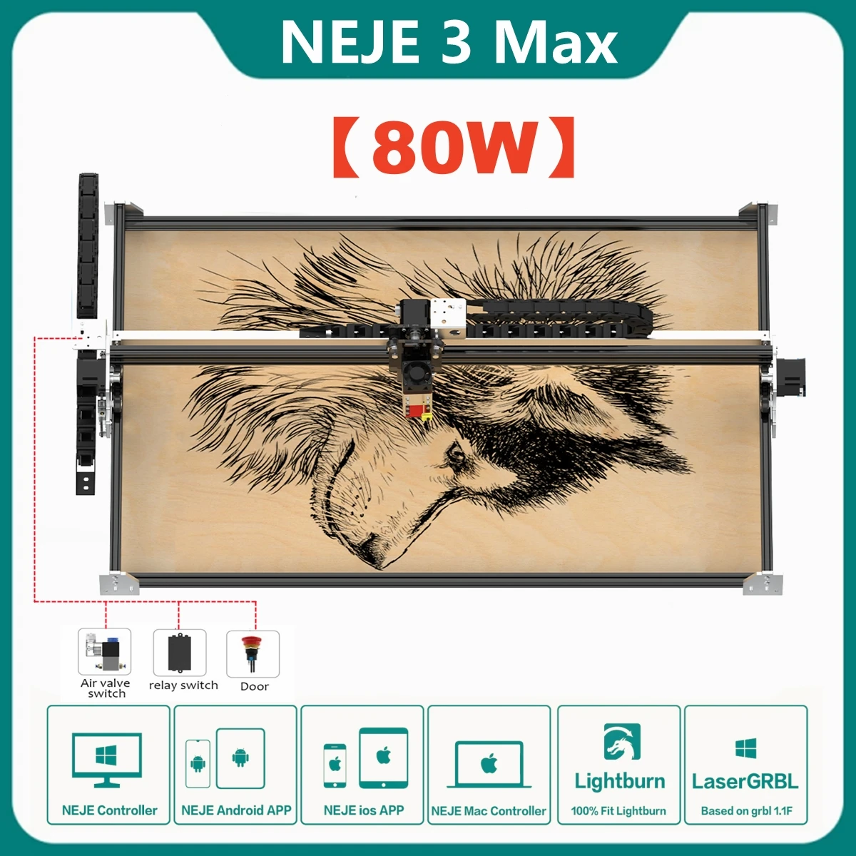 NEJE 3 Max V2 80W CNC Wireless Laser Cutter Metal Engraver Wood Cutting Tool With 32-bit Dual MCU Bluetooth APP Control