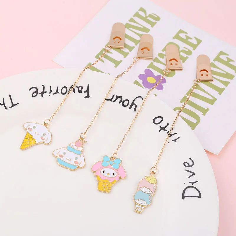 

24 шт/лот Sanrio мелодии корицы корицы закладки для книги Metal Pendant Binder Clips Paper Clip Bookmark канцелярские школьные принадлежности