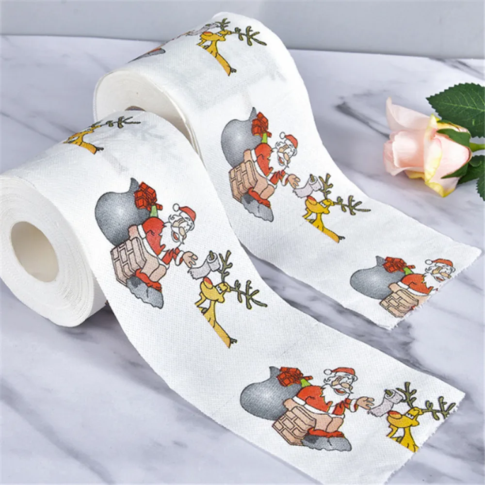 Weihnachten Toilettenpapier Festival Thema Gedruckt Holzzellstoff Toilettenpapier Festliche Geschenke Rolle Weihnachtsmann Rentier Dekor Zubehör – Detail 3