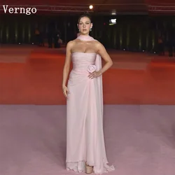 Verngo Light Pink Chiffon FormaL Occasion Dresses Strapless A Line Prom Party Dress Simple Elegant Crape Evening Gown Customized