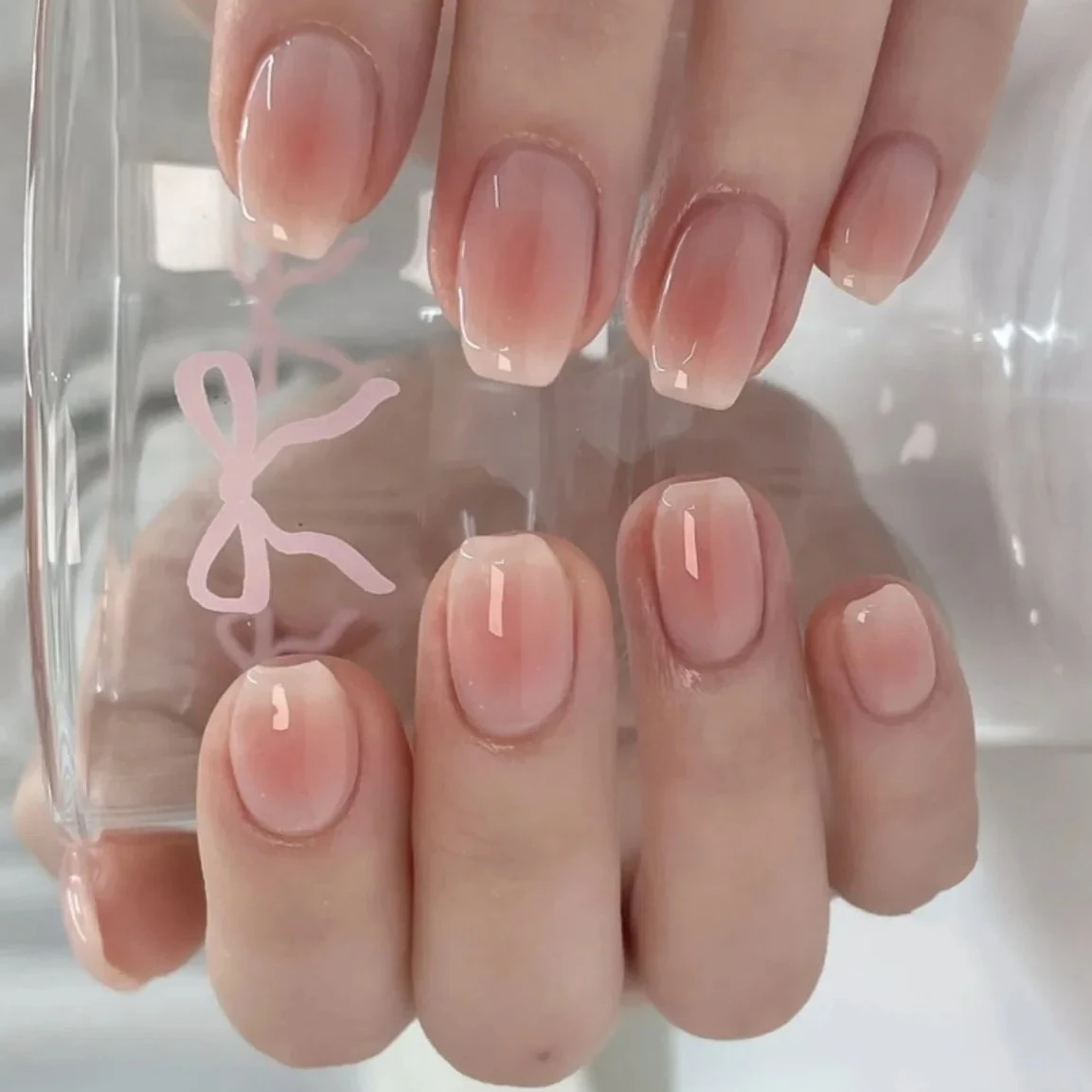 

Pink Gradient Ballet False Nails Art Glitter Powder French Dreamy Cat Eye Long Pointed Fake Nails Almond Square Press on Nails