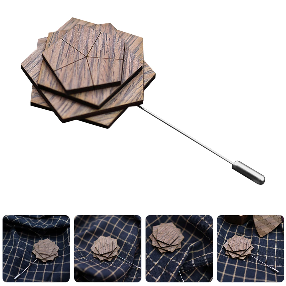 

Wooden Lapel for Men Suits Decorative Flowers Boutonniere Floral Corsage Elegant Floral Lapel Pin Sturdy Practical