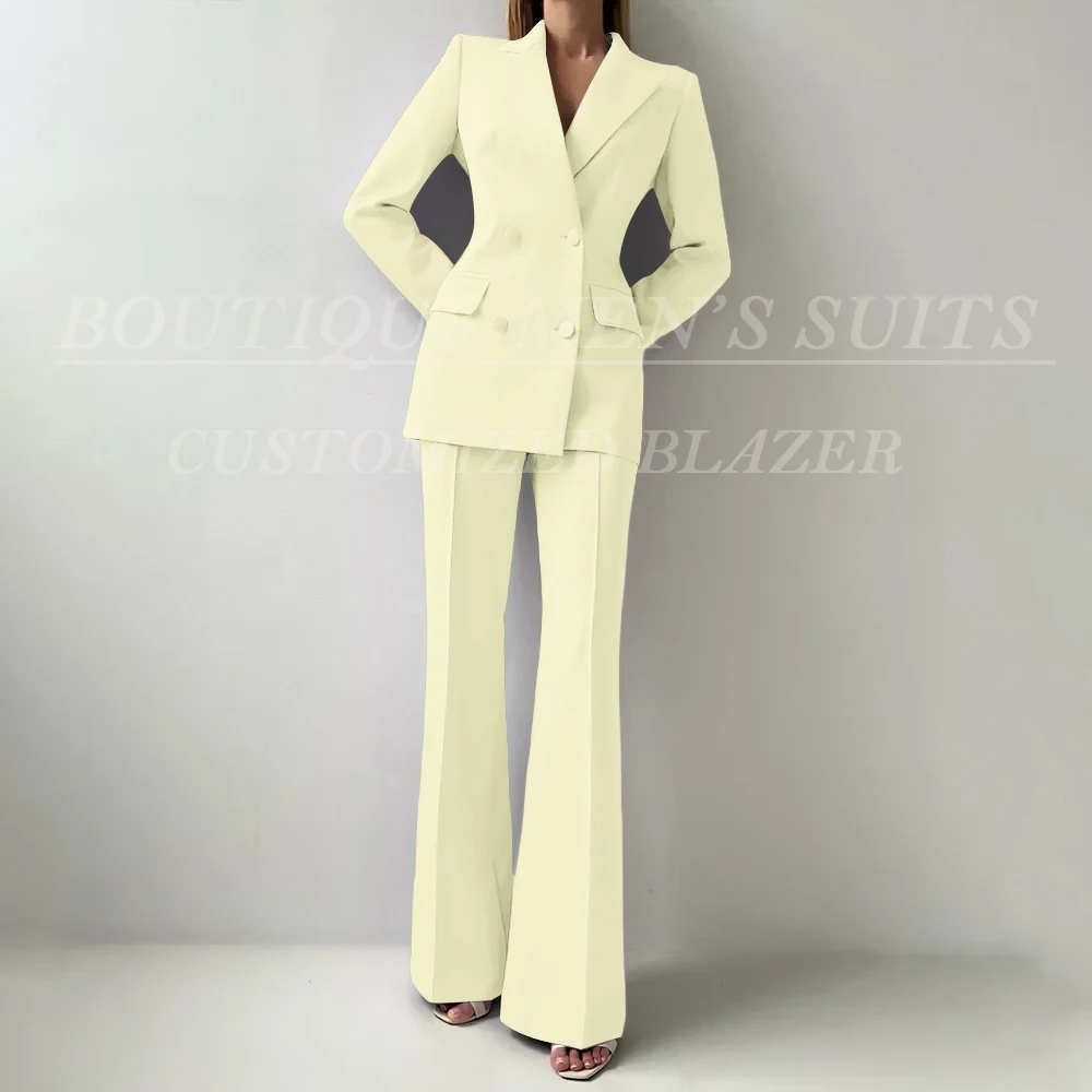 Luxury Women's Suits Customzied Solid Color Double Breasted Slim Fit Blazer Formal Party Female Clothing 2 Piece Jacket Pants