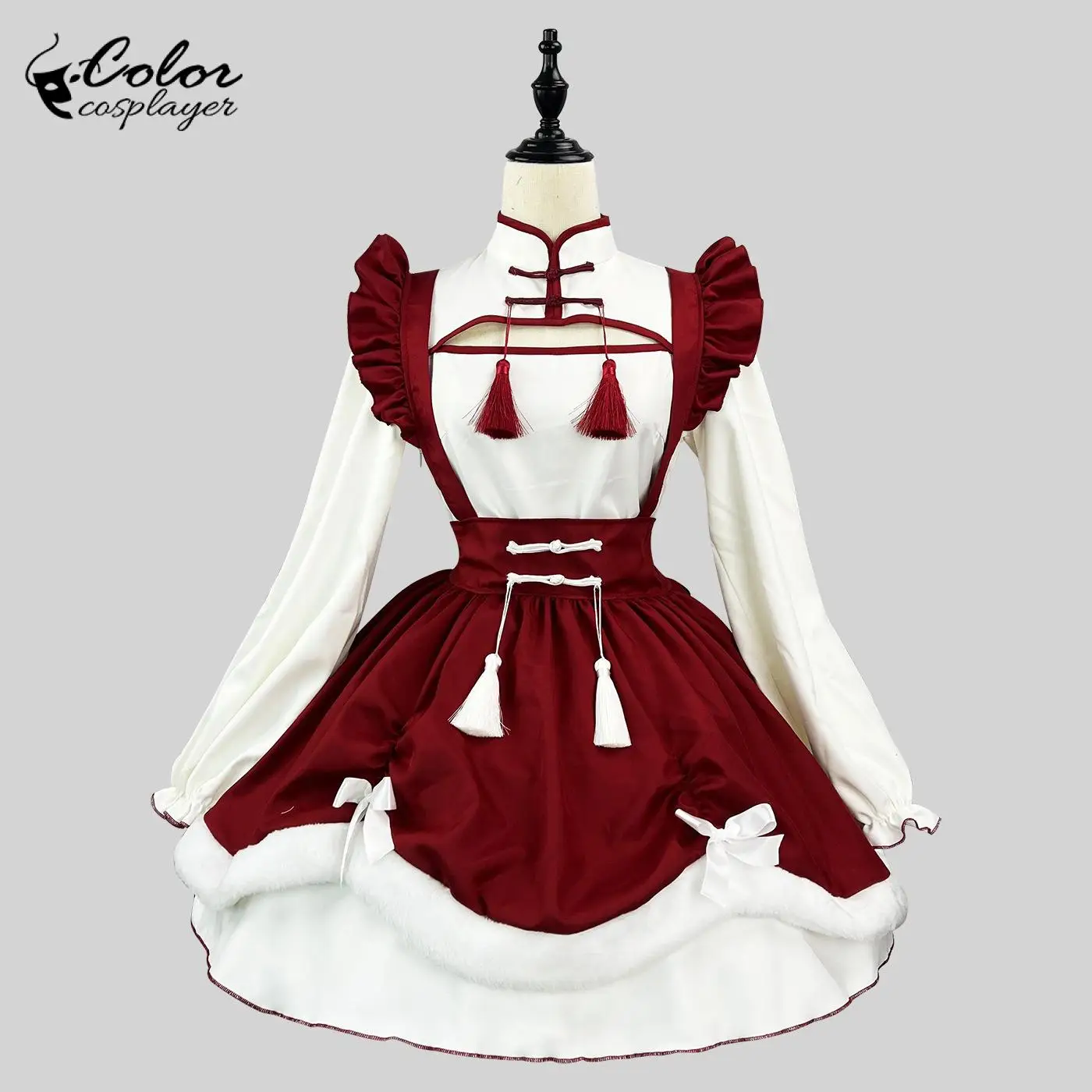 Color Cosplayer Women Lolita Dress Chinese Style Long Sleeve Maid Cosplay Costume Halloween Party Dress Maid Servant Clothing