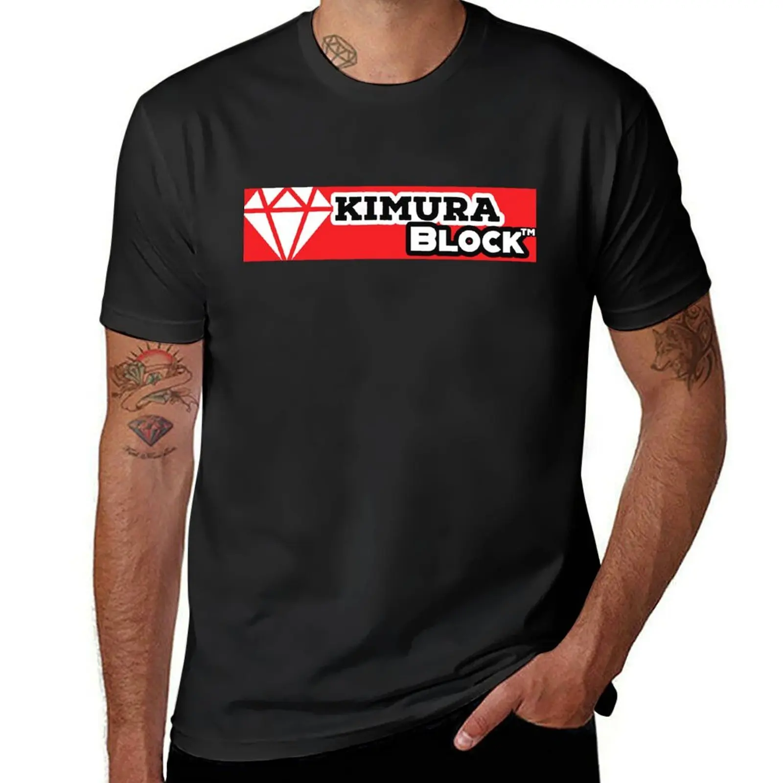 Kimura BLOCK red logo T-Shirt blacks funnys anime tees mens clothing