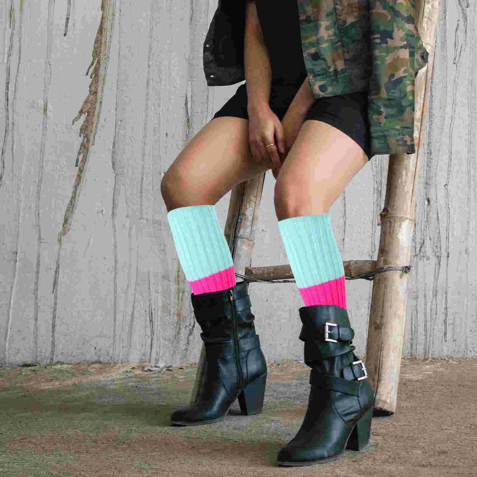 

2 Pairs and 1 Set (rose Red - Lake Blue + Fluorescent Green) Leg Warmers for Winters Girl Party Knitted Decorative