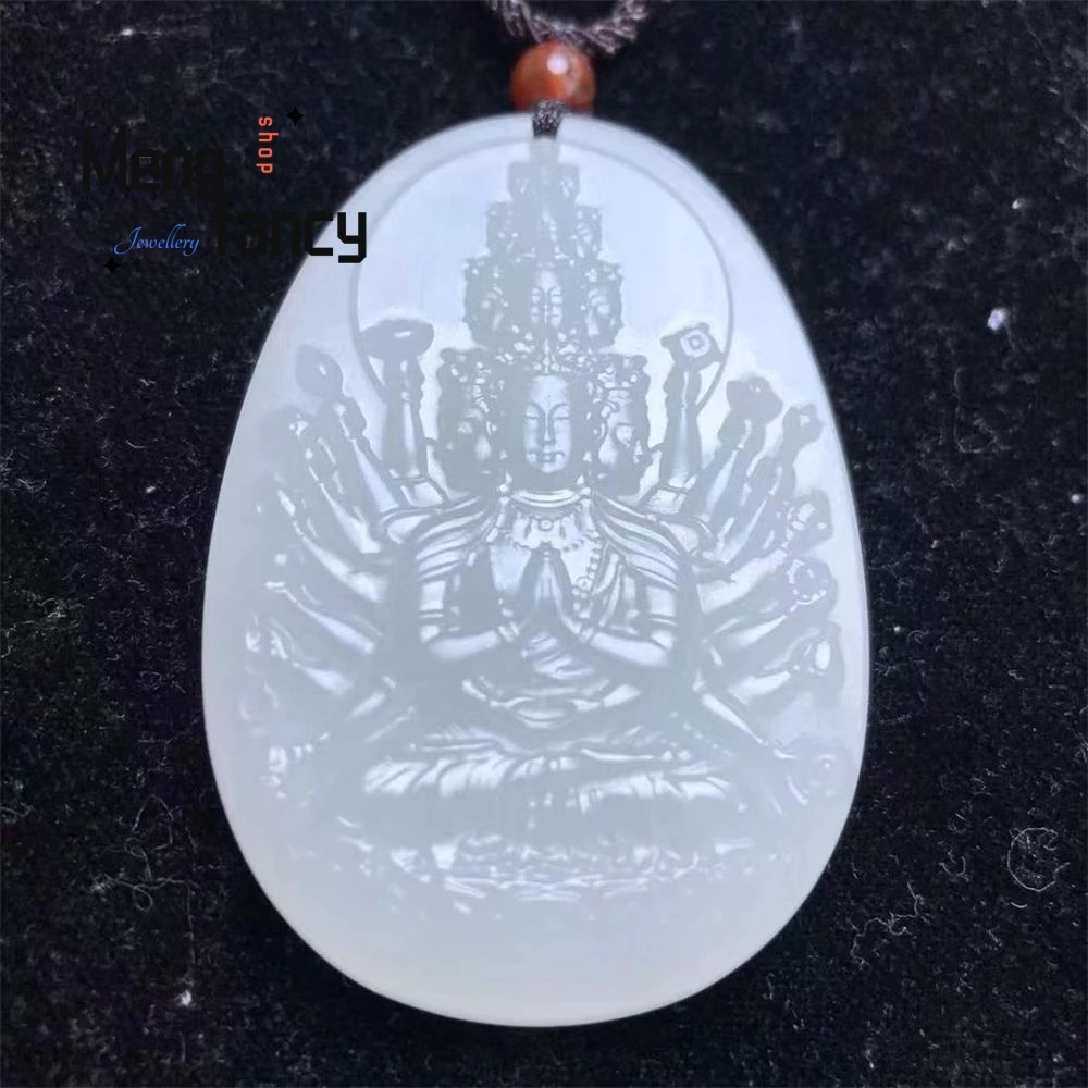 

Natural Hetian White Jade Thousand Hands of Goddess of Mercy pendant Simple Exquisite High-grade Fashion Jewelry Holiday Gifts