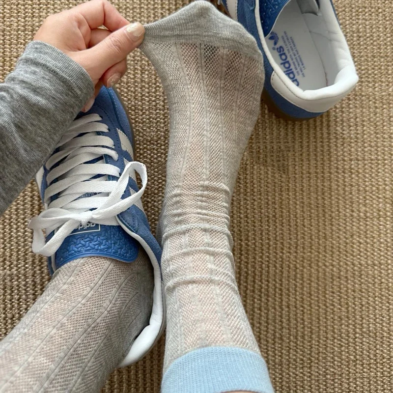5/10 Pairs Frauen Mesh Farbe Blockiert Mitte Rohr Socken Frühling Sommer aushöhlen Dünne Design Atmungsaktive Weiche Bequeme Casual Socken – Detail 7