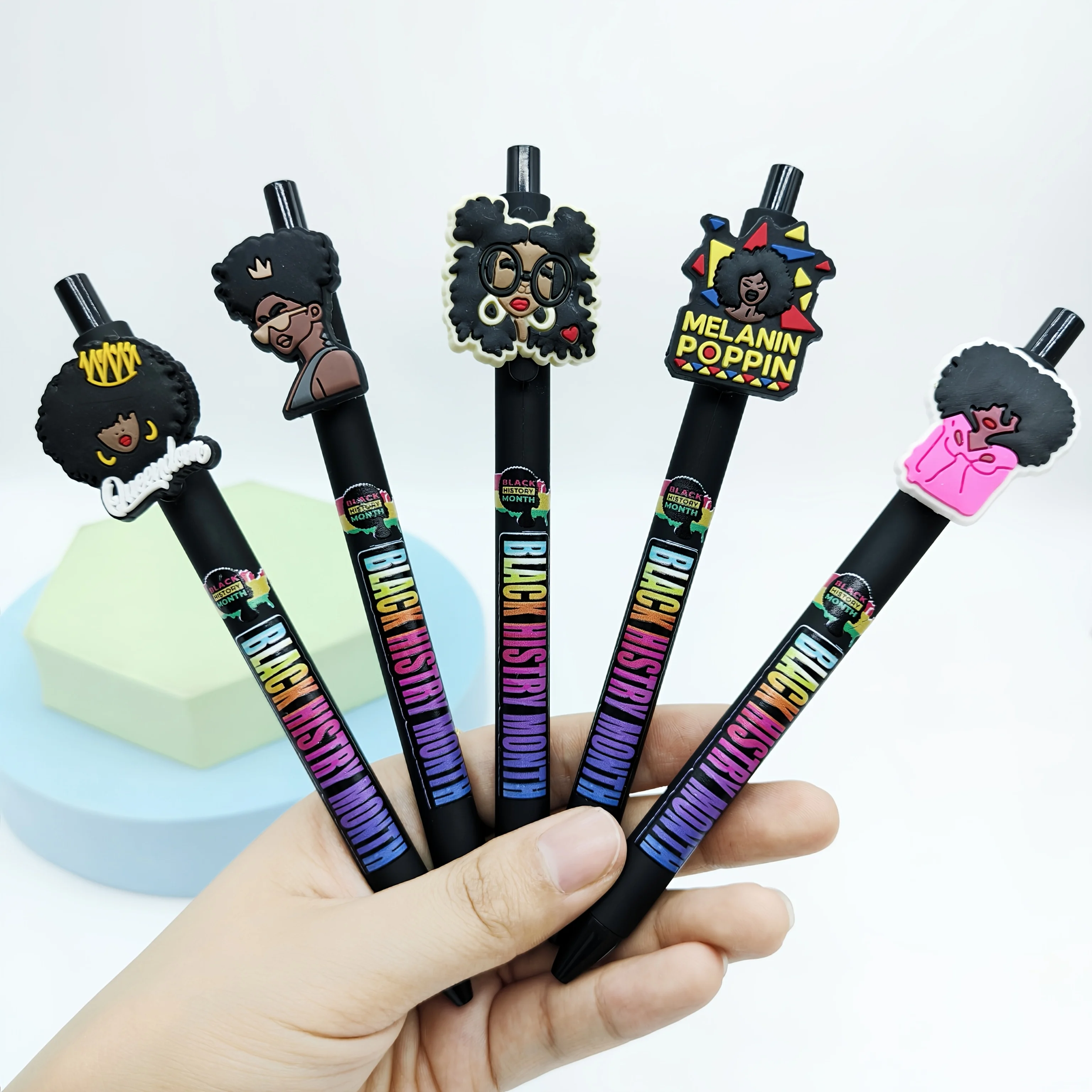 8Pcs/12Pcs Schwarz Mädchen Styling Patch Stift Schwarz Geschichte Monat Serie Neutral Stift Kreative Student Geschenk kugelschreiber