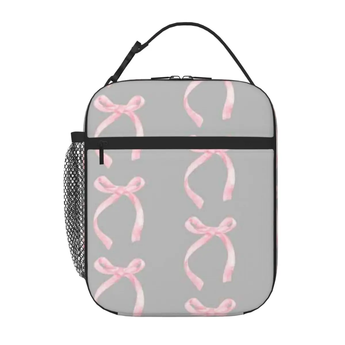 Bestselling Baby Pink Coquette Ribbon Bow Rugged Commuter Lunch Bag School Field Trip Carry Lunch Bag