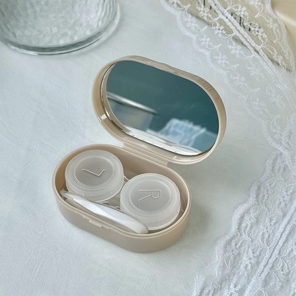 

Durable With Mirror Contact Lens Case Creamy Color Mini Eye Care Kit Leakproof Design Storage Box For Women