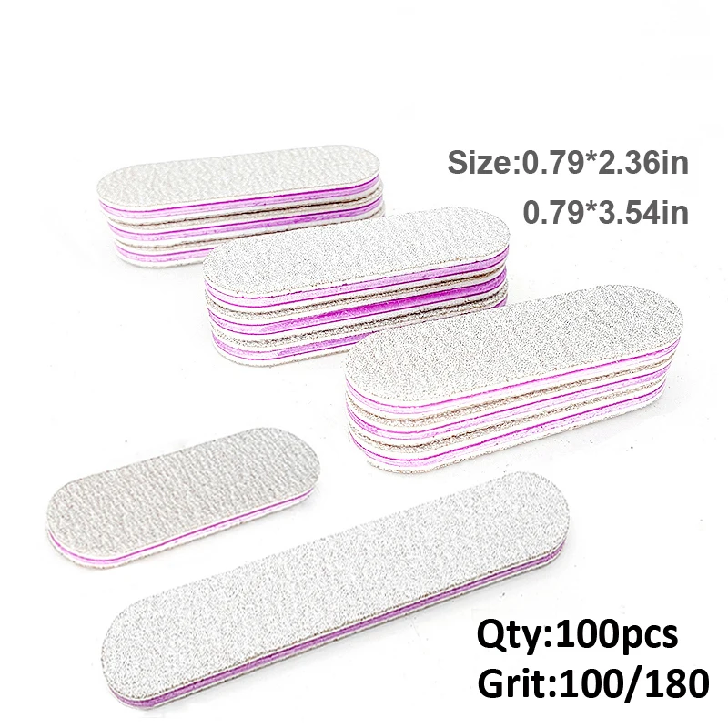 

100PCS/Lot Mini Nail Files 100 180 Professional Grey Straight Strong Sandpaper Sanding Nail Buffer Files For Manicure