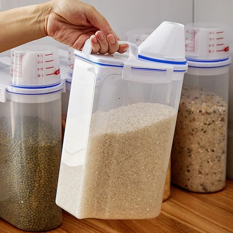 Grain Storage Box Moisture-proof Insect Proof Dust-proof Sealed Can Food Storage Box with Measuring Cup Kitchen Accessories