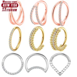 F136 Titanium Noses Ring Septum Women Tragus Helix Earrings Hinged Segment Clicker Nose piercing Cartilage Zircon Body Jewelry