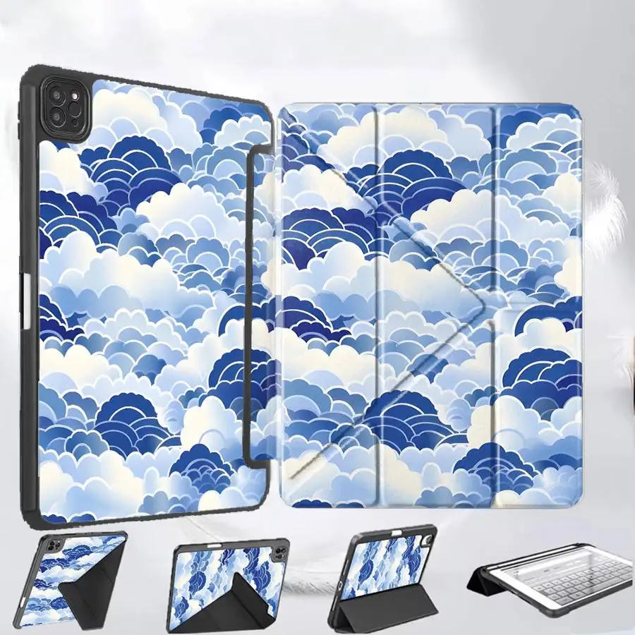 

Чехол для планшета iPad Pro 2025, Pro 11-го, 10-го, 9-го, 8-го, 7-го поколений, 12.9 дюймов, Air 4, 5, M3, M2, M4, 11 дюймов, Mini 6, 7, с держателем, с рисунком в стиле волнистого искусства