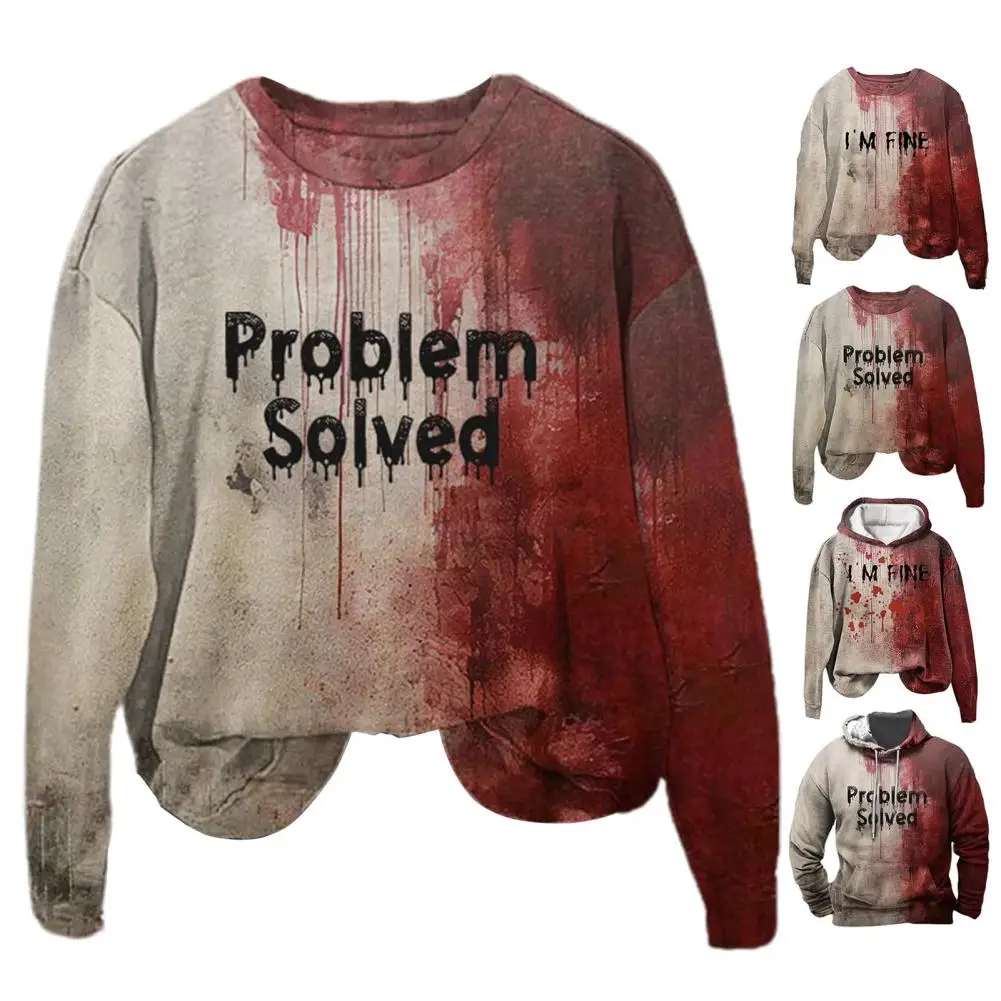 

Spooky Hoodie Bloodstain Print Unisex Halloween Hoodie with Drawstring Hood Pocket Haunted House Cosplay Top