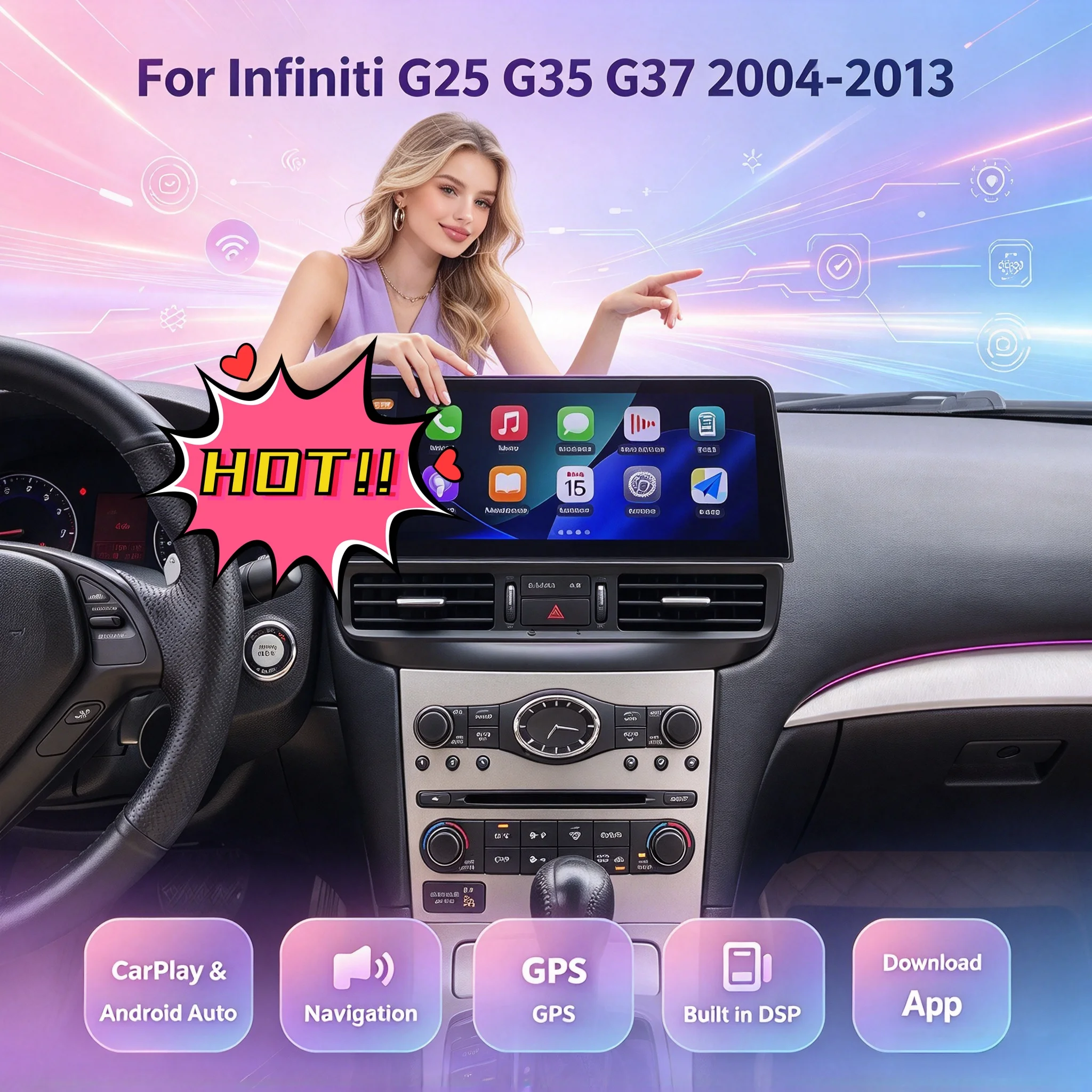 12.3 Inch For Infiniti G25 G35 G37 2004-2013 Android15 Octa Core 8G+256G Car Multimedia Player Stereo Receiver Radio 4G WIFI GPS