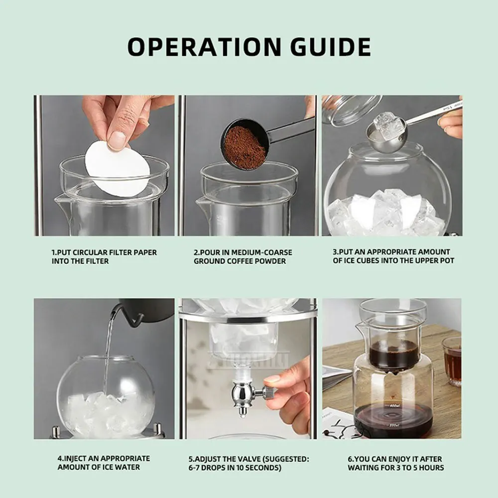 Cafetera de 1000ml para preparación manual de café, tetera de vidrio para infusión en frío, extractor de té por goteo en frío