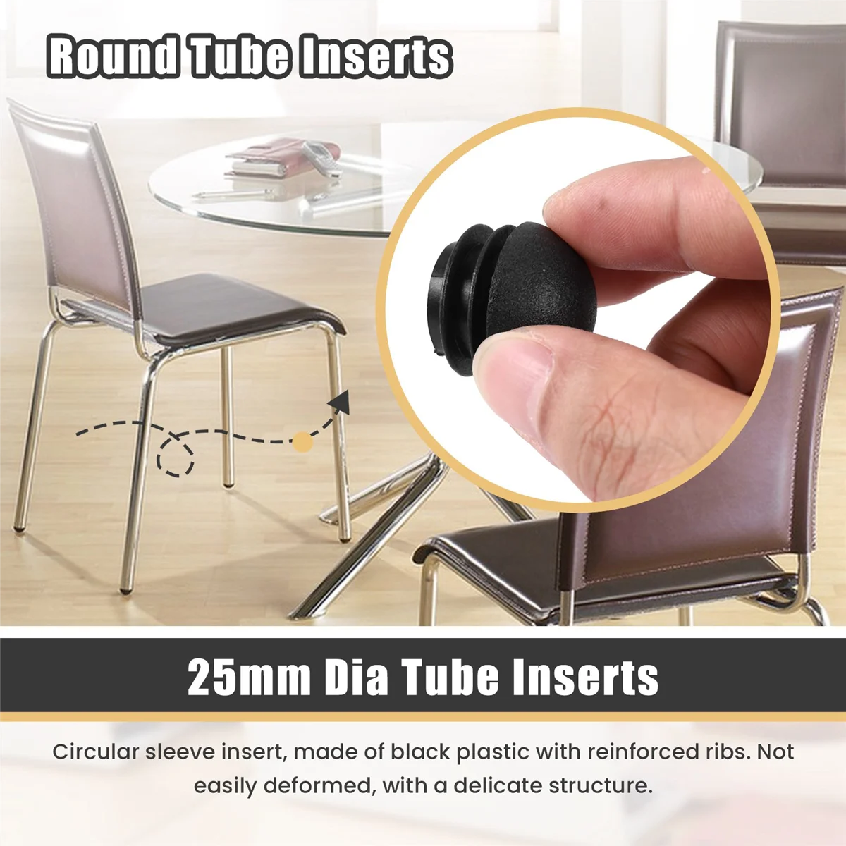 2 Pcs 25mm Dia Plastic Round Tube Inserts End Blanking Caps Black