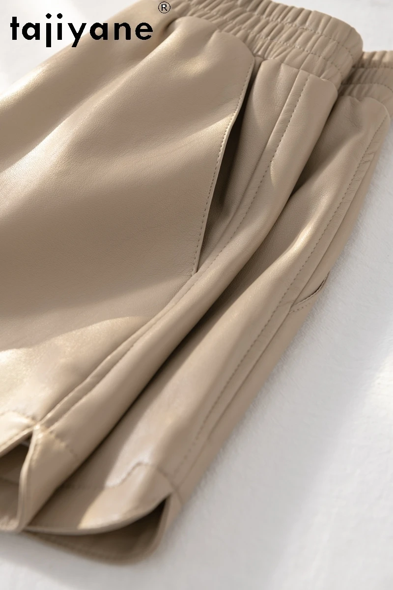 TAJIYANE pantalones cortos de cuero genuino mujer cintura alta pantalones cortos de piel de oveja auténtica estilo coreano primavera ropa de mujer Шорти Жіночі 2025