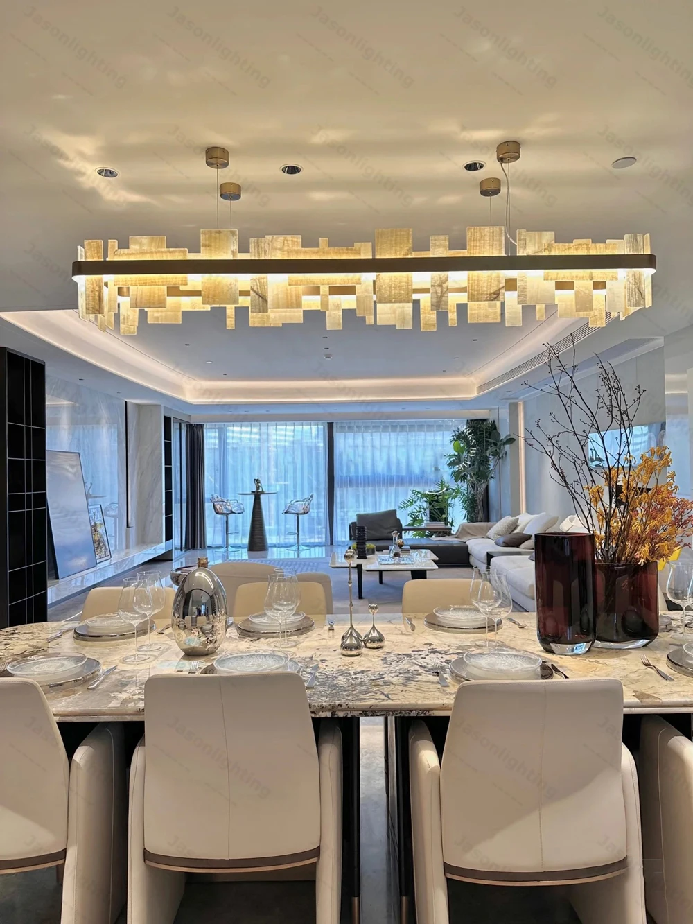 Home Deco Natural Marble Piece Designer Dimmable LED Chandelier Pendant Light Suspension Luminaire Lampen For Foyer Dinning Room