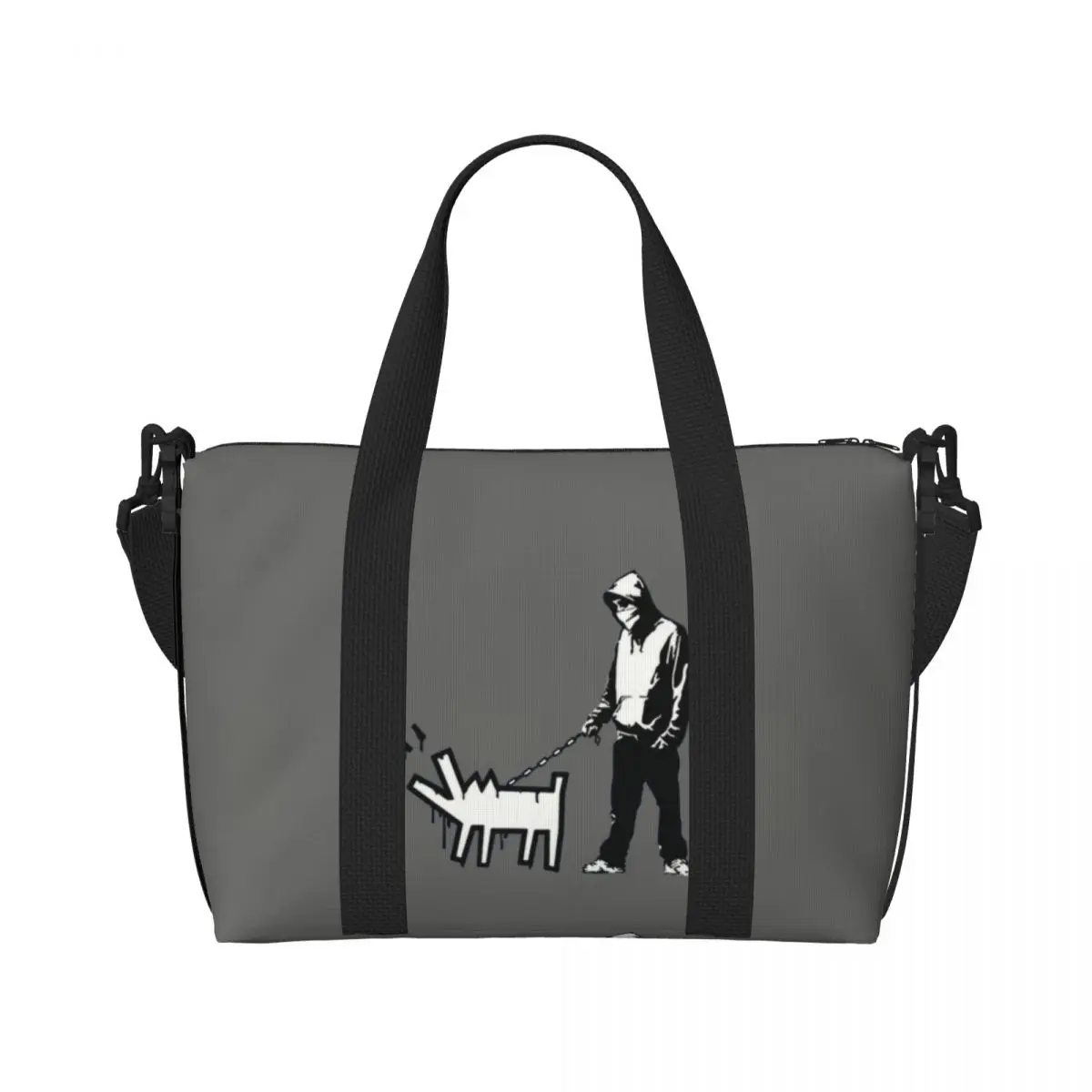 Custom Banksy Thug With A Barking Dog Groceries Shopping Tote Bags Women Big Capacity Street Art Graffiti Gym Beach Travel Bags