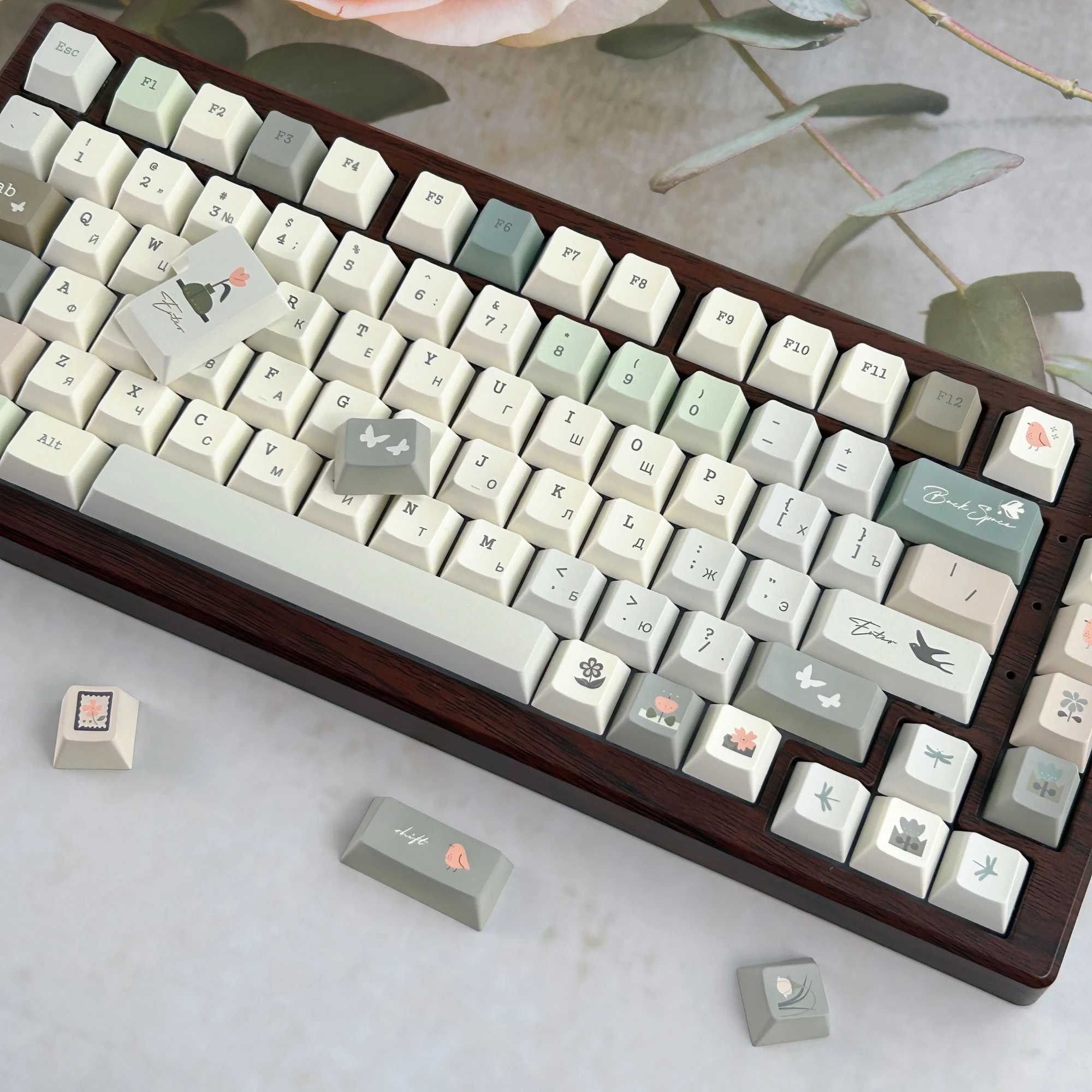 MAIMOOO Russian Keycaps Cherry Profile PBT Custom Elegant Retro Green Thai Korean Spring Keycap for Aula Mechanical Keyboard