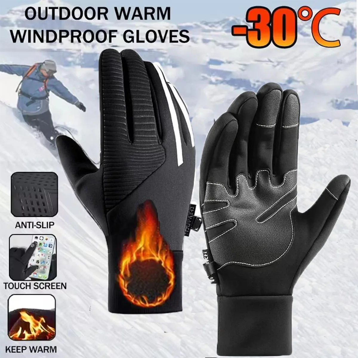 قفازات التزلج الرياضية الدافئة للرجال والنساء شاشة تعمل باللمس قفازات التزلج الداخلية ركوب الدراجات الباردة واقية في الهواء الطلق قفاز شتاء جديد