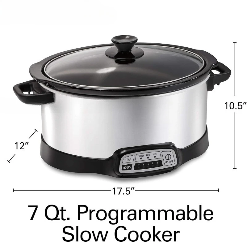 7 Quart Programmable Slow Cooker With Flexible Easy Programming, 5 Cooking Times, Dishwasher-Safe Crock & Lid, Silver (33473)